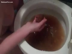 amateur mature redhead eats shit from toilet
